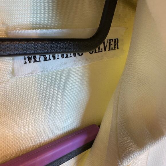 Vintage Manning Silver Cream Pantsuit Set | 70s Disco Blouse & Pants | Y2K Vibes - Picture 4 of 8